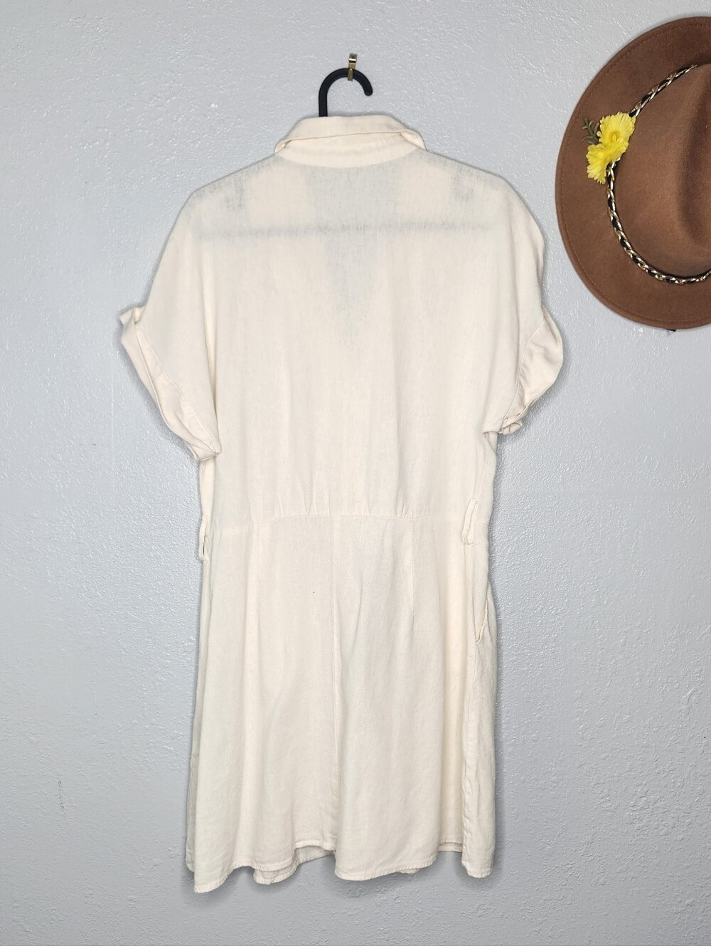 Zara Size S Linen Blend Cream Button-Front Mini Shirt Dress - Picture 3 of 6